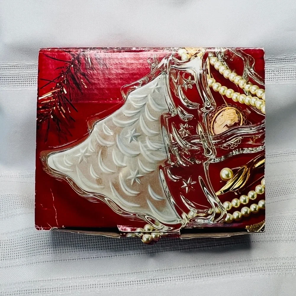 MIKASA Crystal Tannenbaum Double Tree‎ Lidded Box Holiday Gift Decor IOB EUC VTG